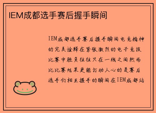IEM成都选手赛后握手瞬间
