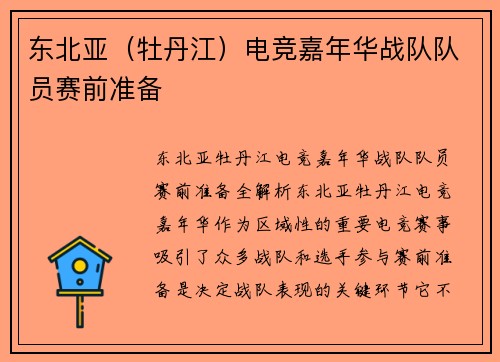 东北亚（牡丹江）电竞嘉年华战队队员赛前准备