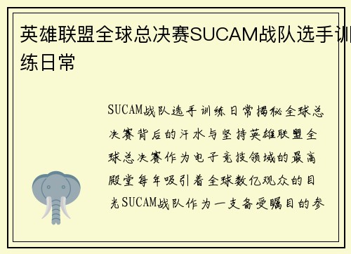 英雄联盟全球总决赛SUCAM战队选手训练日常